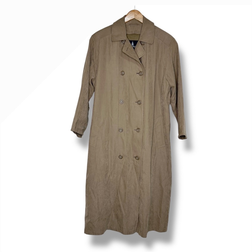 London Fog Trench Coat 8 PET Tan Double Breasted Water Repellent Long Jacket